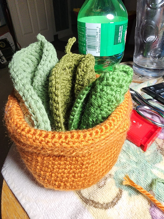 Crocheted Coasters Leaves in a Pot