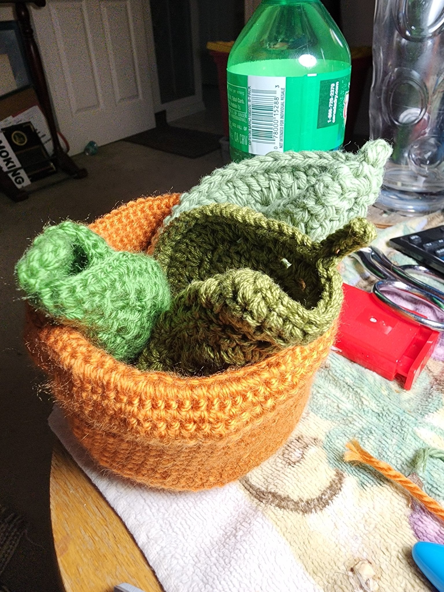 Crocheted Coasters Leaves in a Pot - DONNA'S DESIGN OF HANDMADE ITEMS